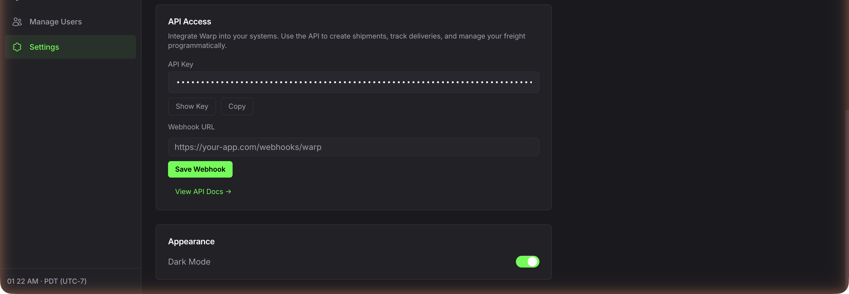 Engineering surface: The public API. Shippers and agents book freight programmatically against the same endpoints the product runs on.